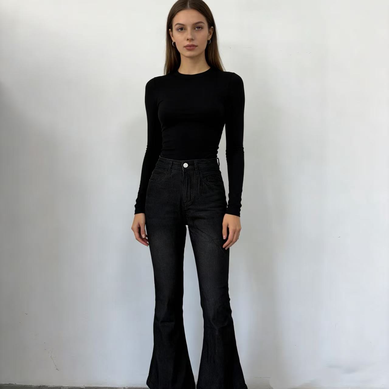 Women's Retro Washed Bell-bottom Denim Casual Trousers Pants
