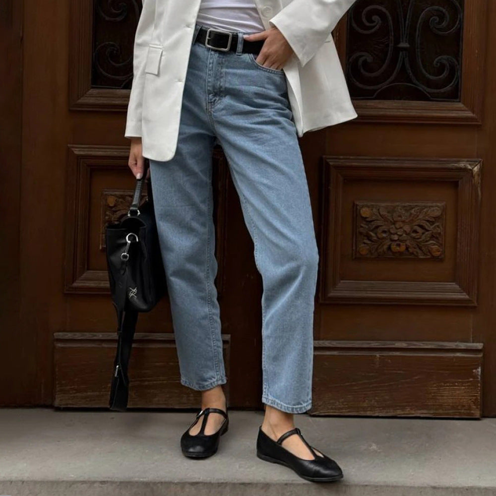 Women's Retro High Waist Straight Temperament Wild Cotton Jeans