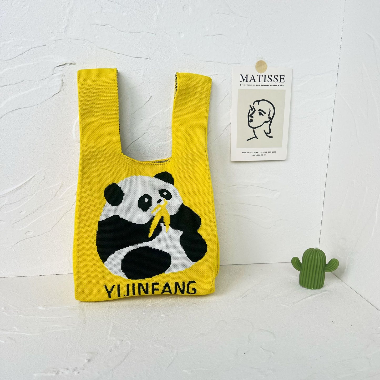 Women's High-grade Panda Knitted Polyester Knit Phone Bags