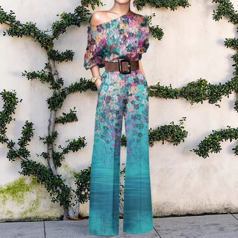 Women's Summer Fashion Printed Holiday Casual High Waist Jumpsuits