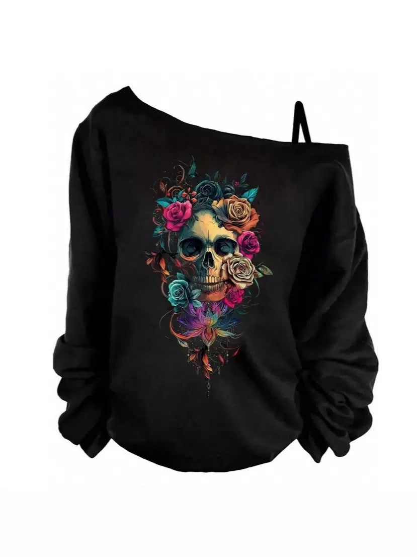 Women's Sling Solid Color Printing Long Sleeve Trendy Women's T-shirt
