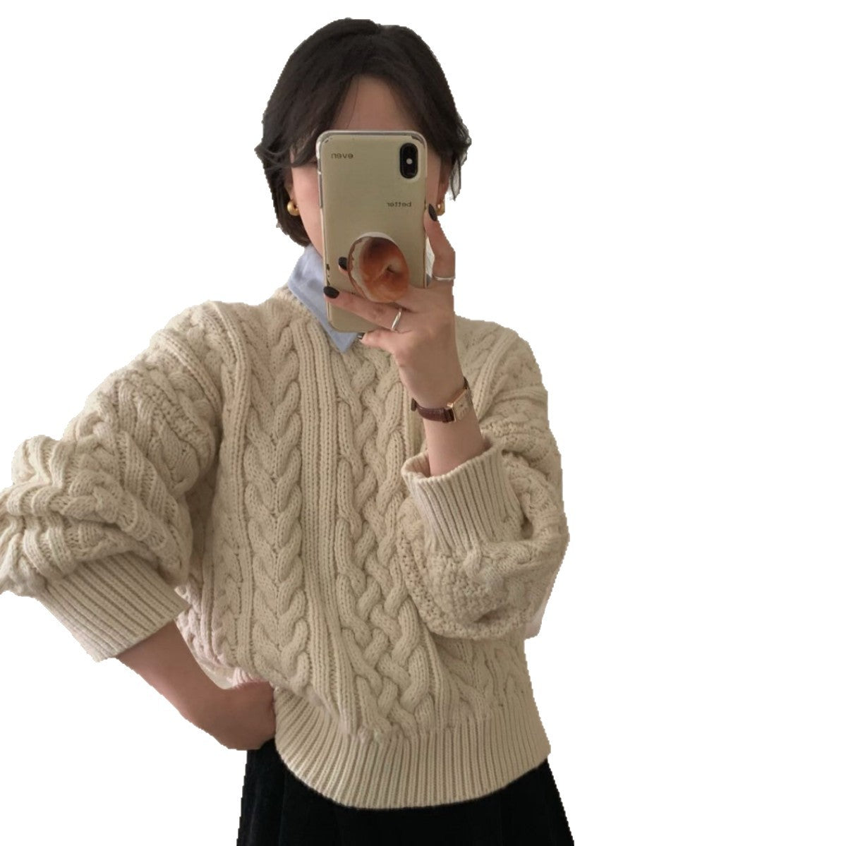 Women's Thick Twist Soft Glutinous Round Neck Needle Knitwear