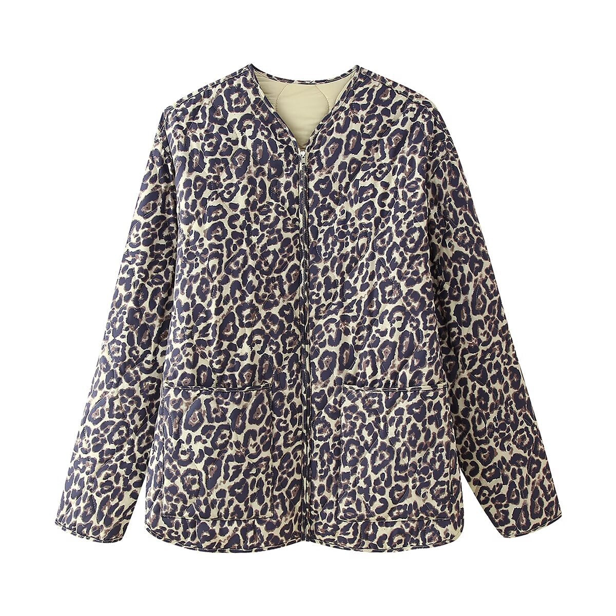 Women's Round Neck Zipper Large Pocket Coats