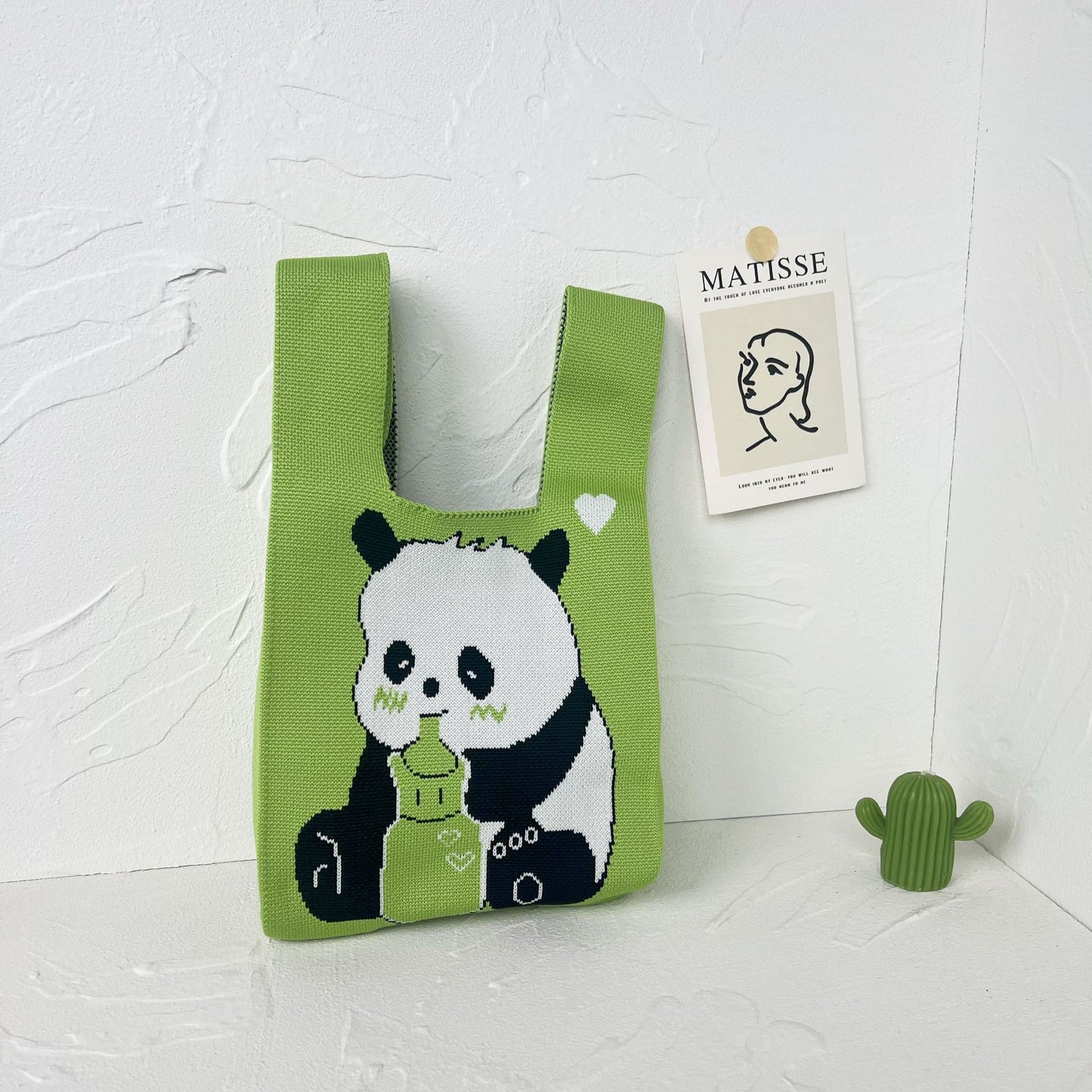 Women's High-grade Panda Knitted Polyester Knit Phone Bags