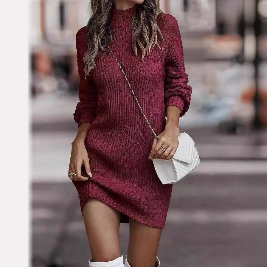 Women's Attractive Turtleneck Long Sleeve Dress Dresses