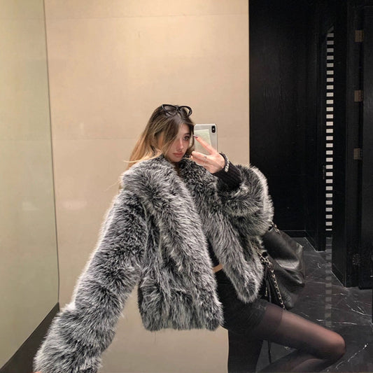Women's Fox Color Fur Lapel Street Shooting Coats