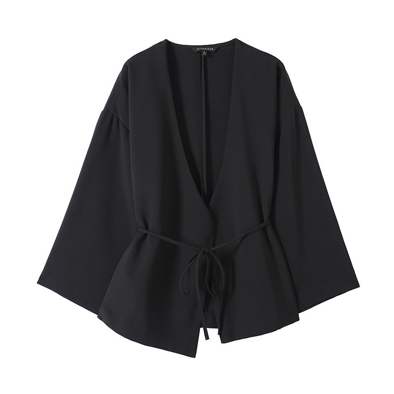 Women's Collar Shirt Autumn Chinese Style Loose Black Blouses