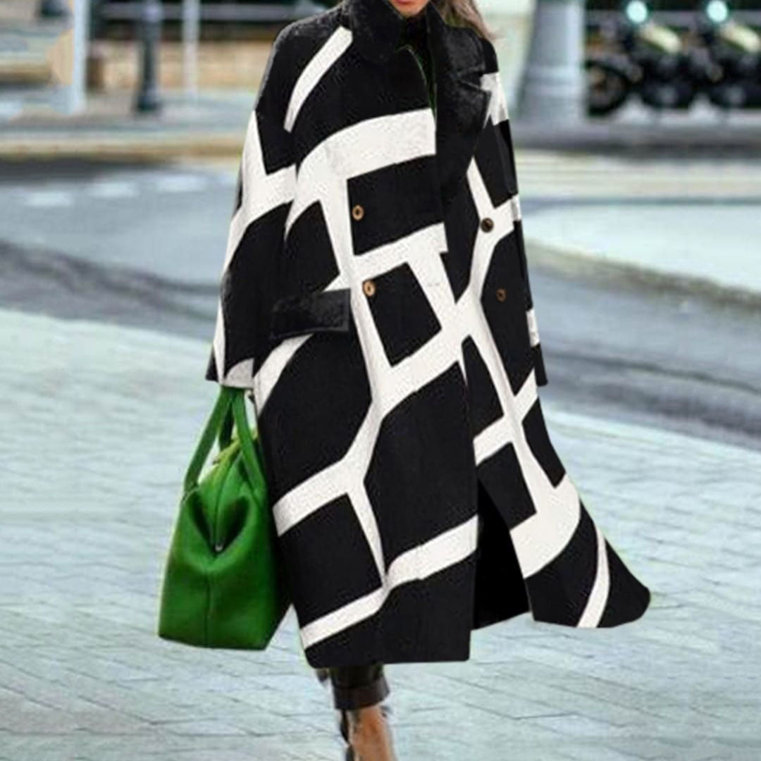 Women's Autumn Color Matching Plaid Long Sleeve Coats