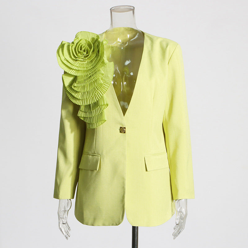 Casual Style Autumn Three-dimensional Flower Figure Flattering Small Suit
