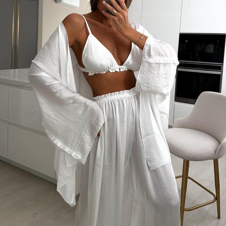 Women's Hot Ruffled Spaghetti Straps Long Sleeve Loose Wide Suits