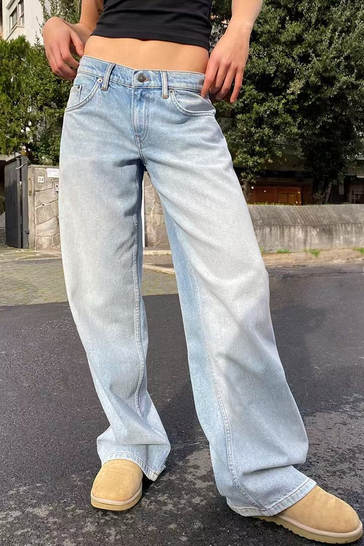 Washed-out Vintage Distressed Straight High Waist Wide Leg Women's Jeans