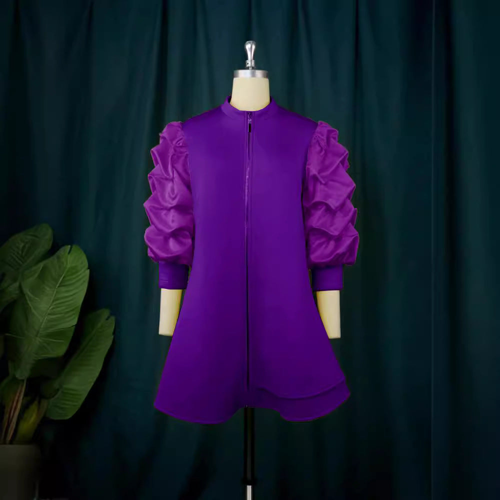 Stand Collar Dress Designer Model Pleated Cardigans