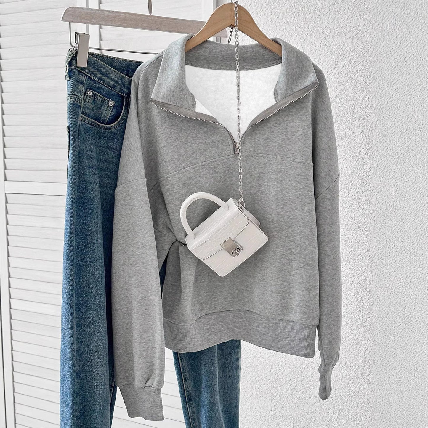 Back To School Casual Long Sleeve Lapel Half Loose Women's Sweater, Sweater