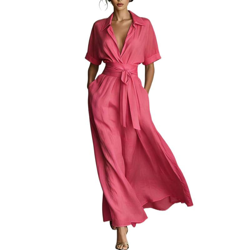 Style Vacation Elegant Retro Casual Solid Color Waist Dress