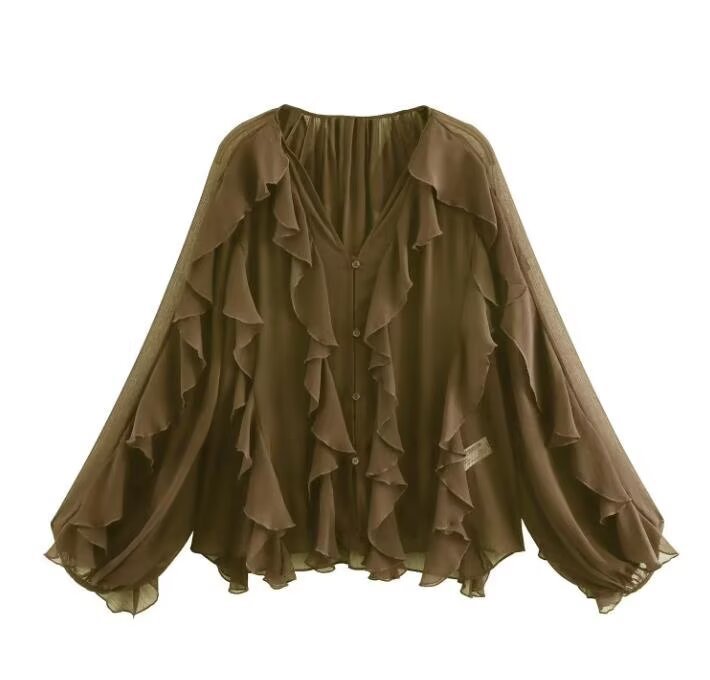 Women's Temperament Laminated Decoration Fashion Long Sleeve Blouses