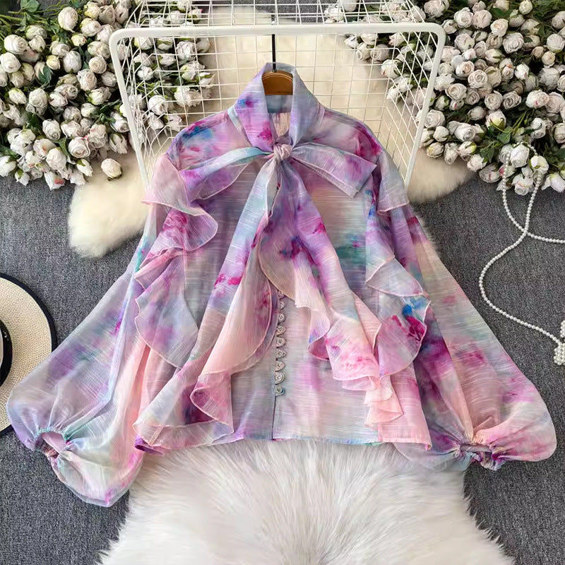 Women's Design Ruffled Chiffon Shirt Summer Lantern Tops