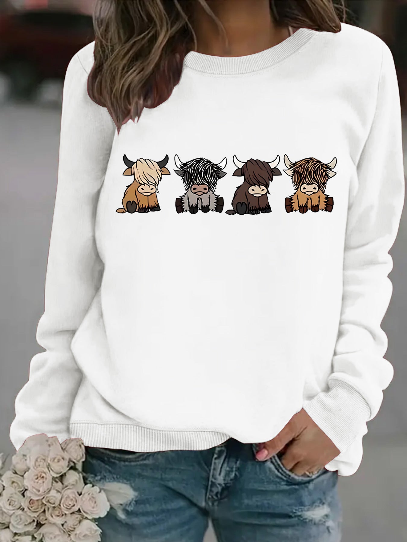 Women's Casual Long-sleeved Round Neck Four Calf Women's Sweater, Sweater