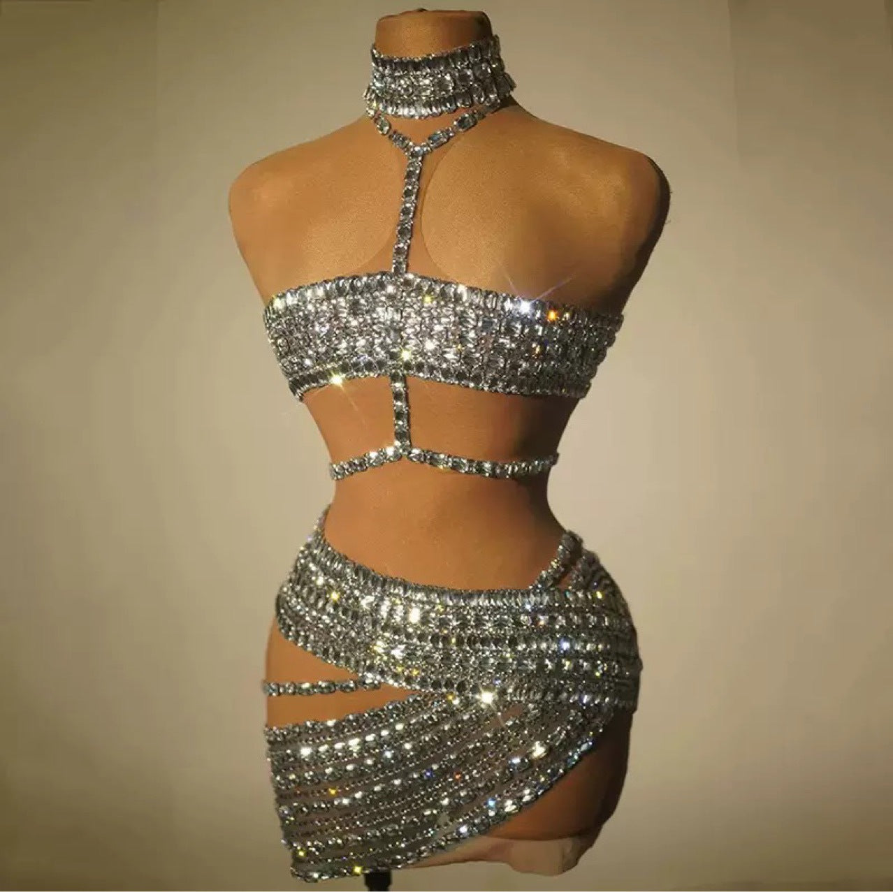 Luxury Rhinestone Sexy Halter Fake Two-piece Dresses