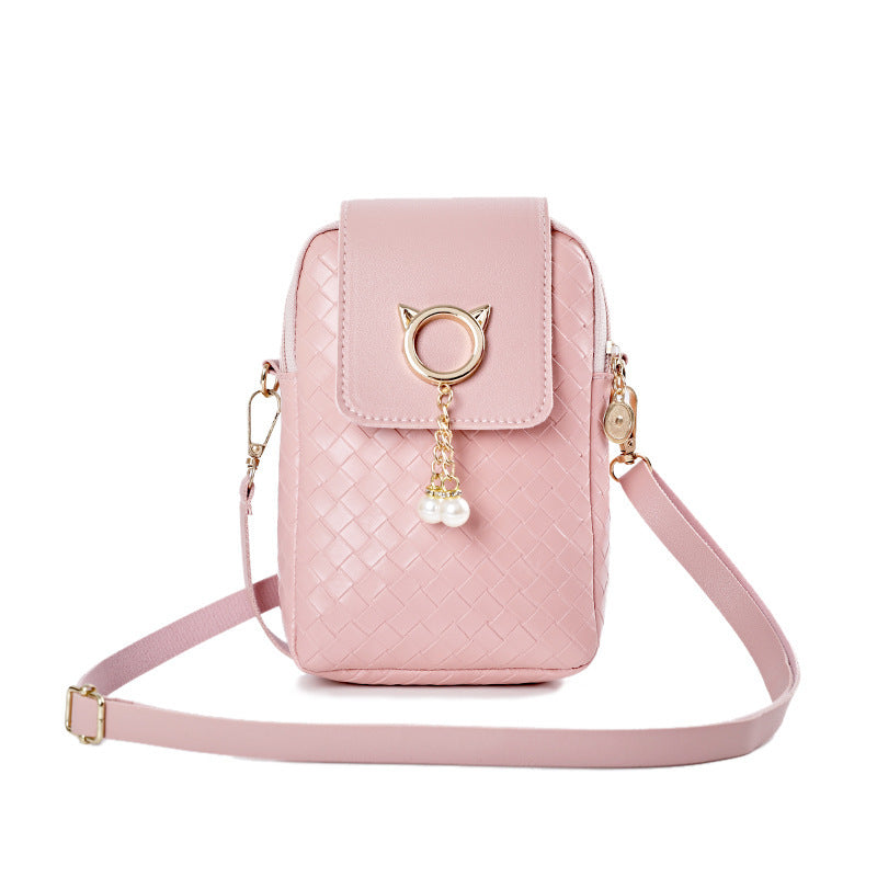 Women's Korean Style Mobile Woven Pearl Tassel Phone Bags