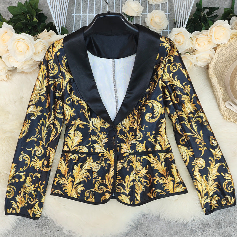 Printed Long Sleeve Business Temperament Small Coats