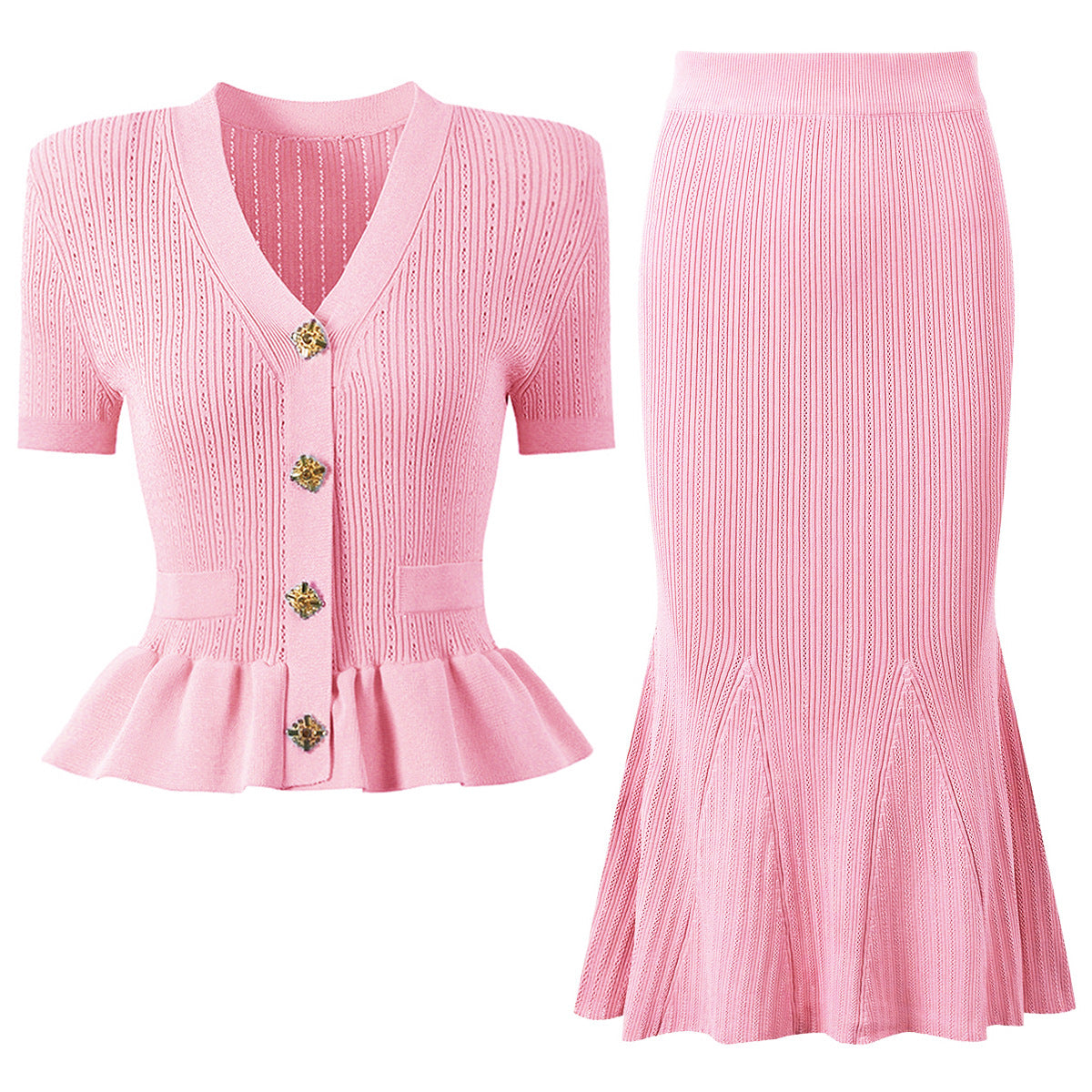 Women's Version Versatile Sleeve Knitted Tup Fishtail Suits