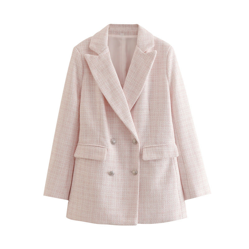 Women's Autumn Tweed Pocket Decoration Retro Long Blazers