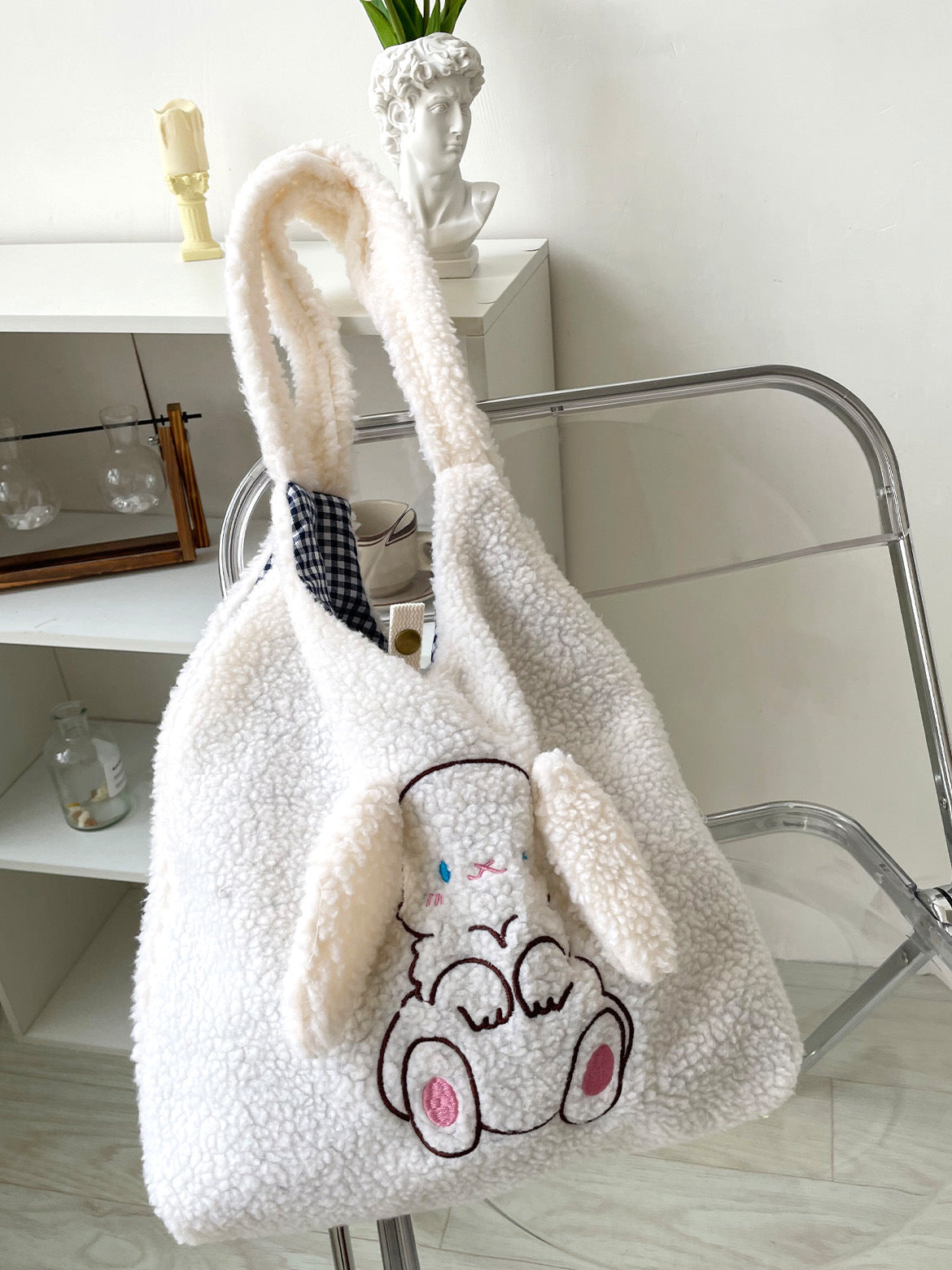 Women's Wool Cute Rabbit Embroidery Plush Bags