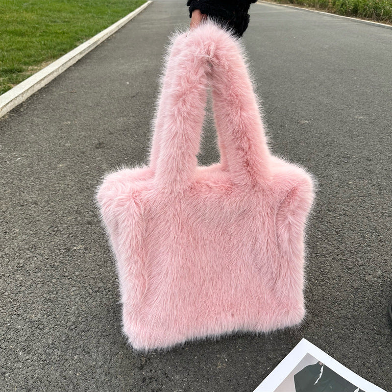 Large Capacity Imitation Fox Fur Portable Plush Handbags