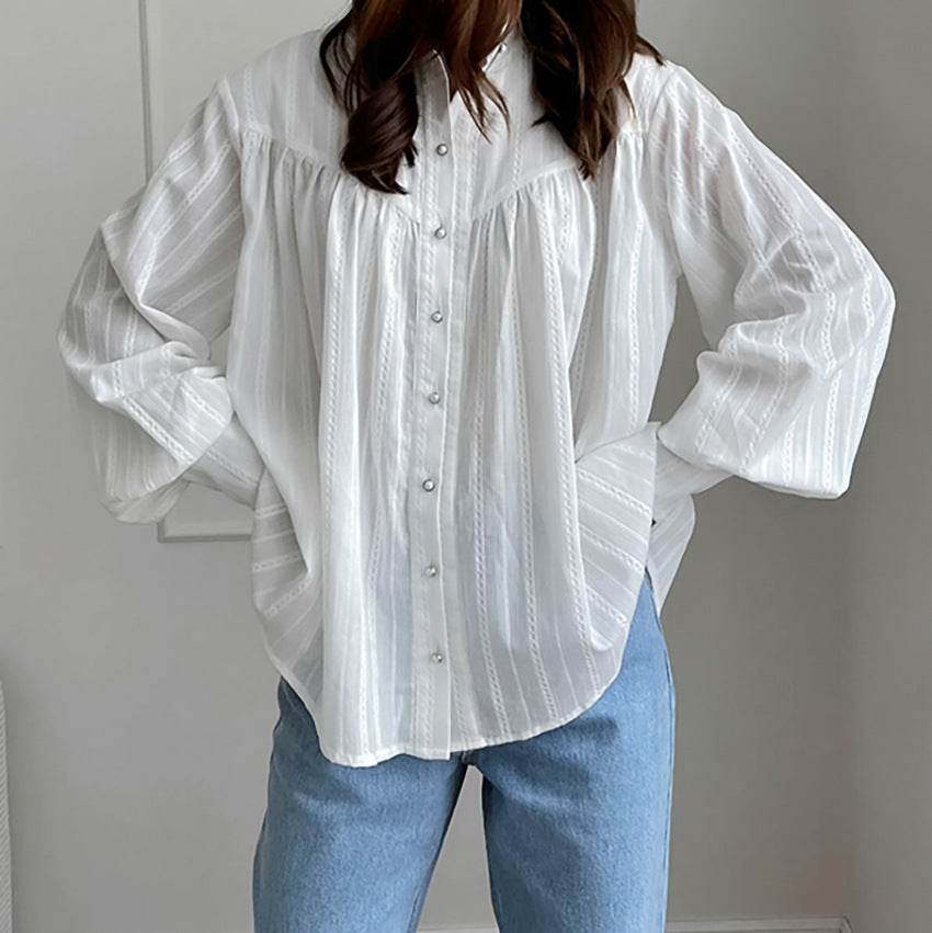 Women's Pure Cotton French Shirt Long Sleeve Blouses