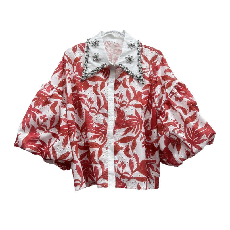 French Style Fashionable Design Sense Diamond Blouses
