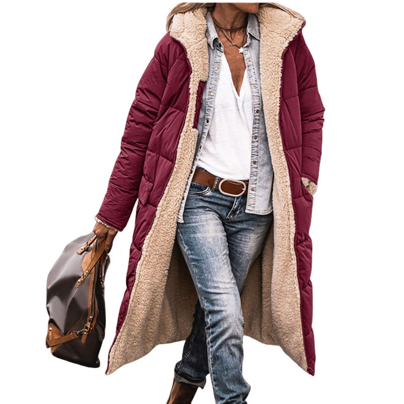 Solid Color Hooded Cotton Long Sleeve Coats
