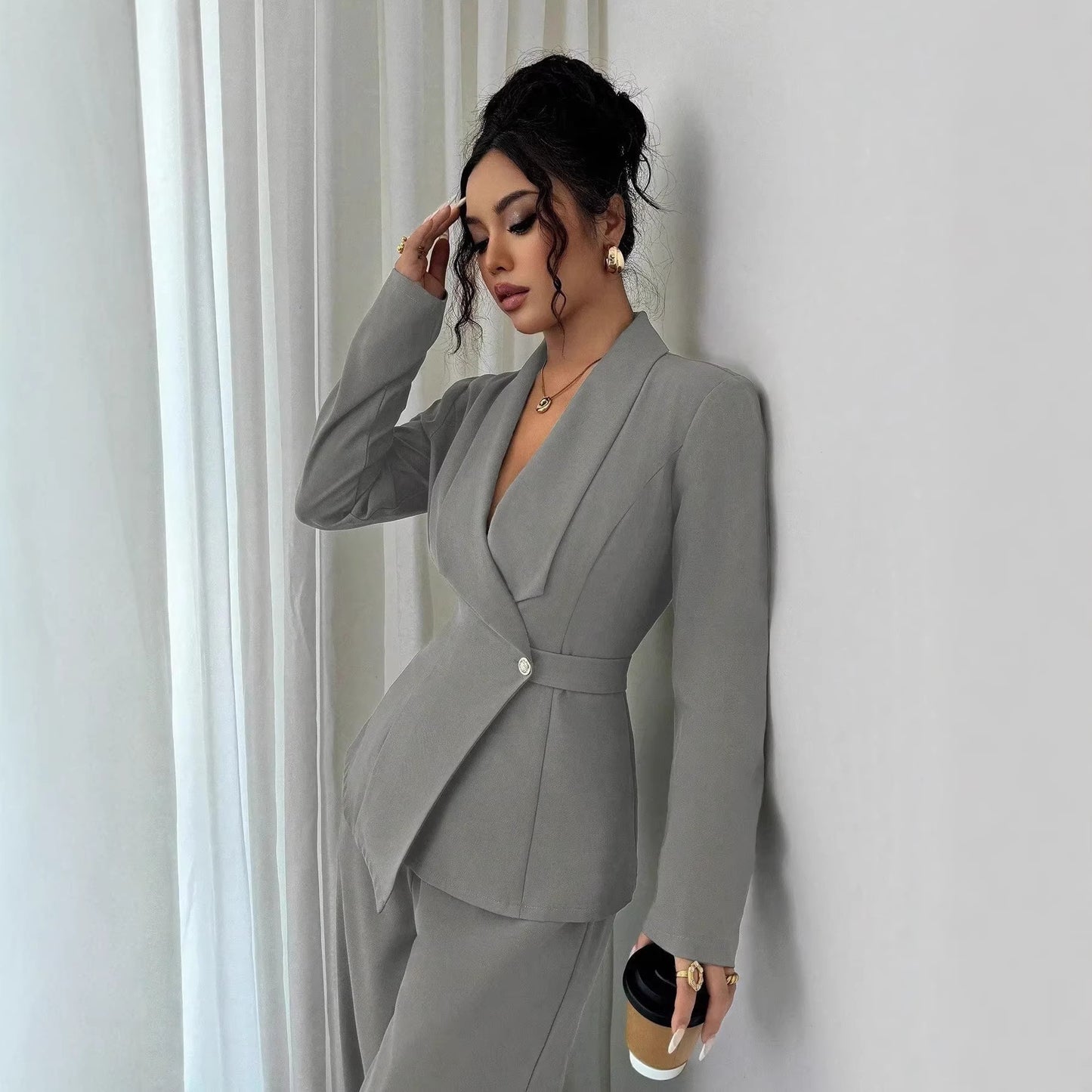 Women's Set Solid Color Long Sleeve Shirt Fashion Casual Suit