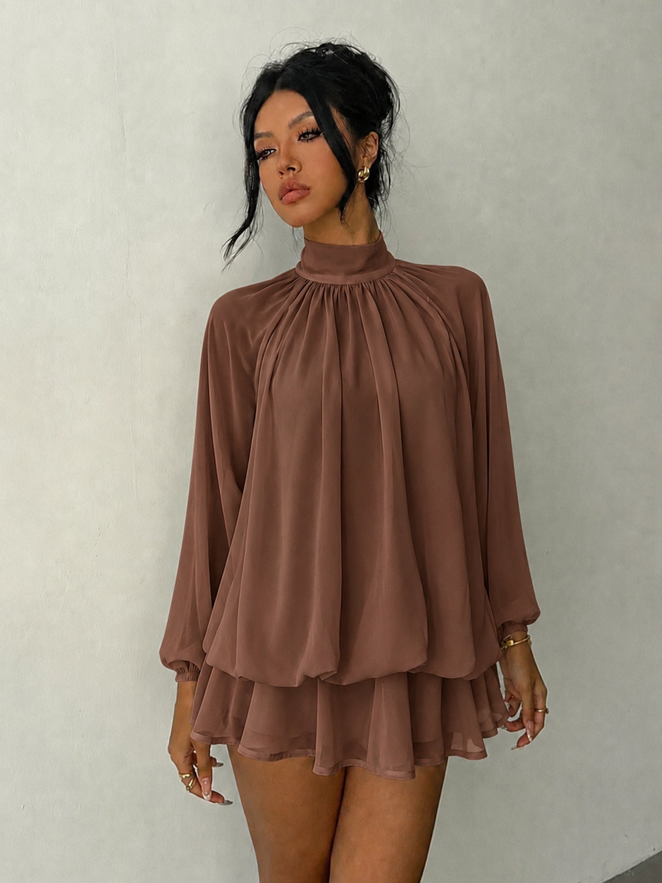 Women's Long-sleeved Versatile Fashion Slimming Solid Color Dress