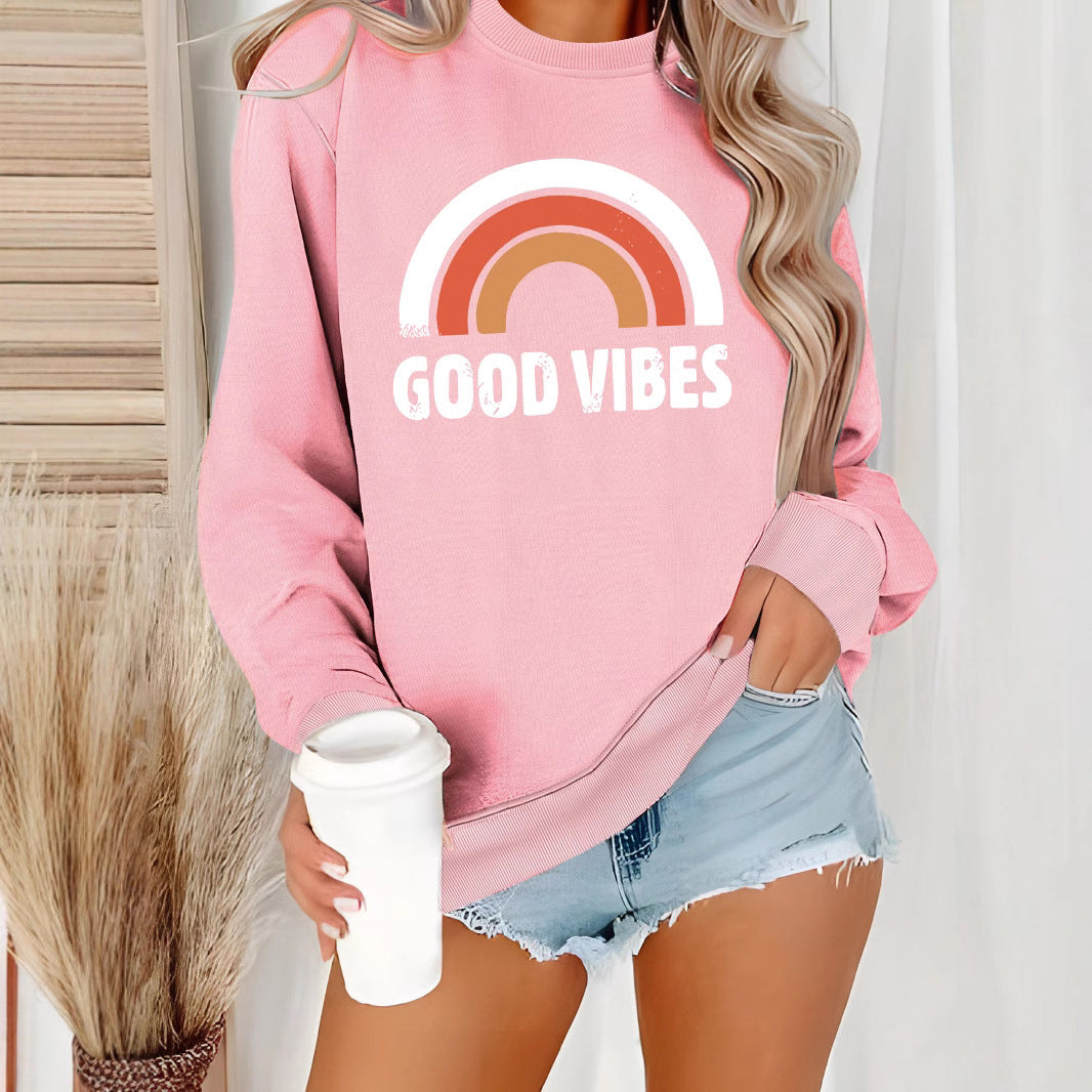 Women's Casual Long-sleeved Round Neck Rainbow Printing Women's Sweater, Sweater
