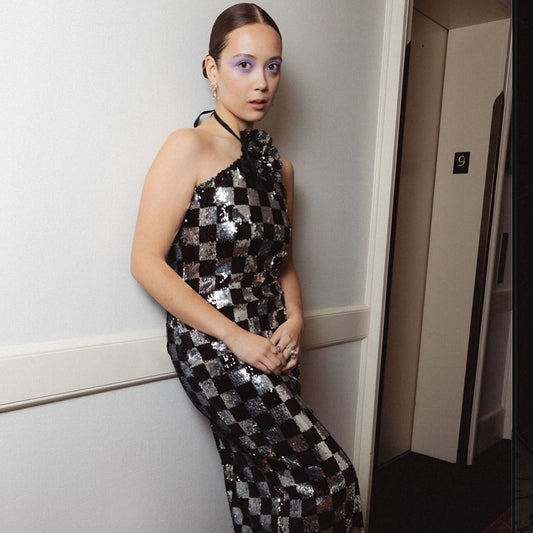 Women's Spring Long Dress Black White Plaid Dresses