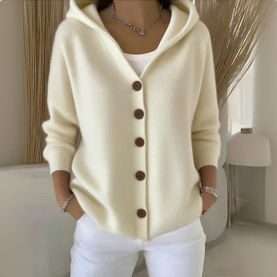 Women's Hooded Knit Solid Color Casual Fashion Cardigans