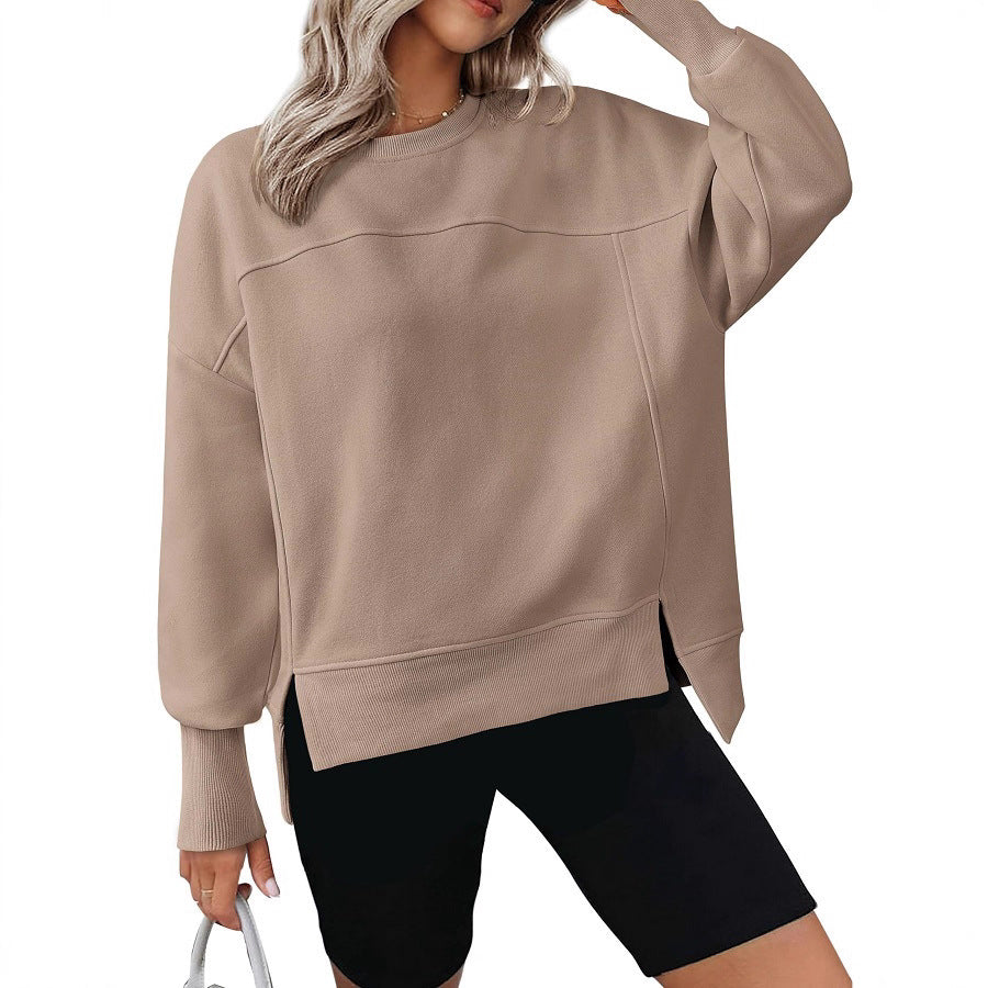 Women's Round Neck Long Sleeve Split Casual Loose Women's Sweater, Sweater