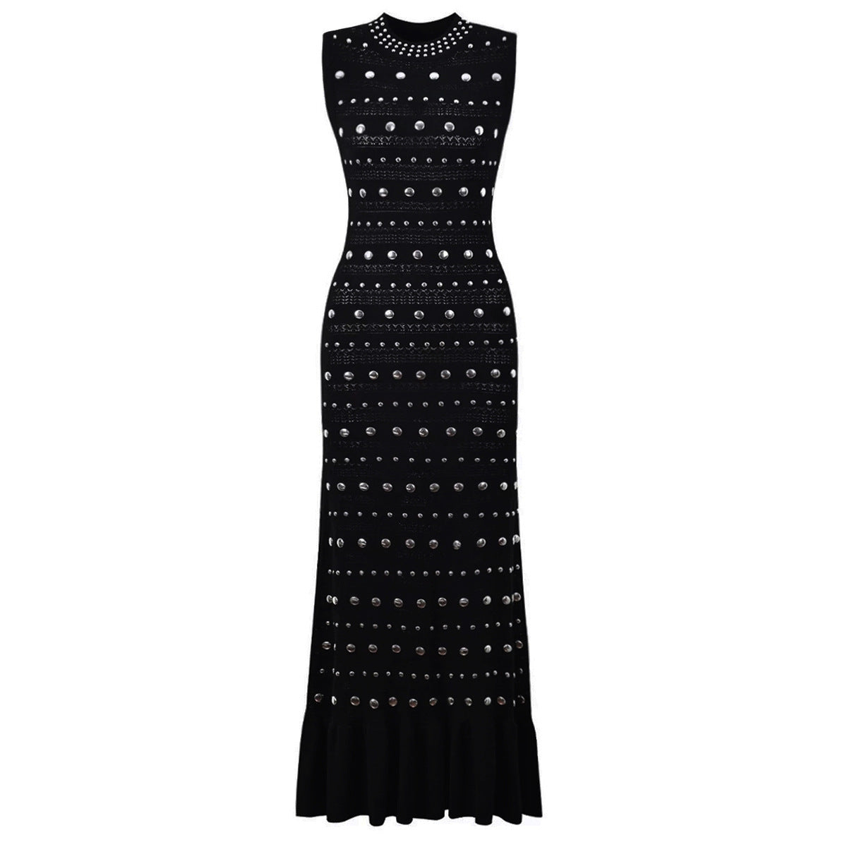 Neck Rivet Knitted Slim Slimming Long Dresses