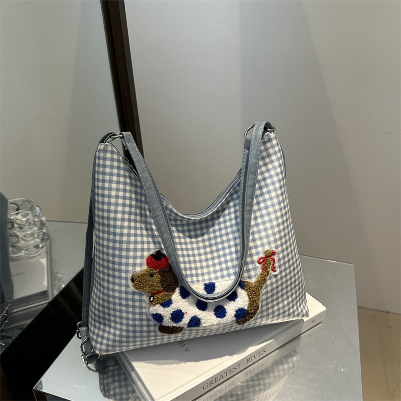 Women's High-grade Style Sausage Dog Fresh Plaid Tote Bags