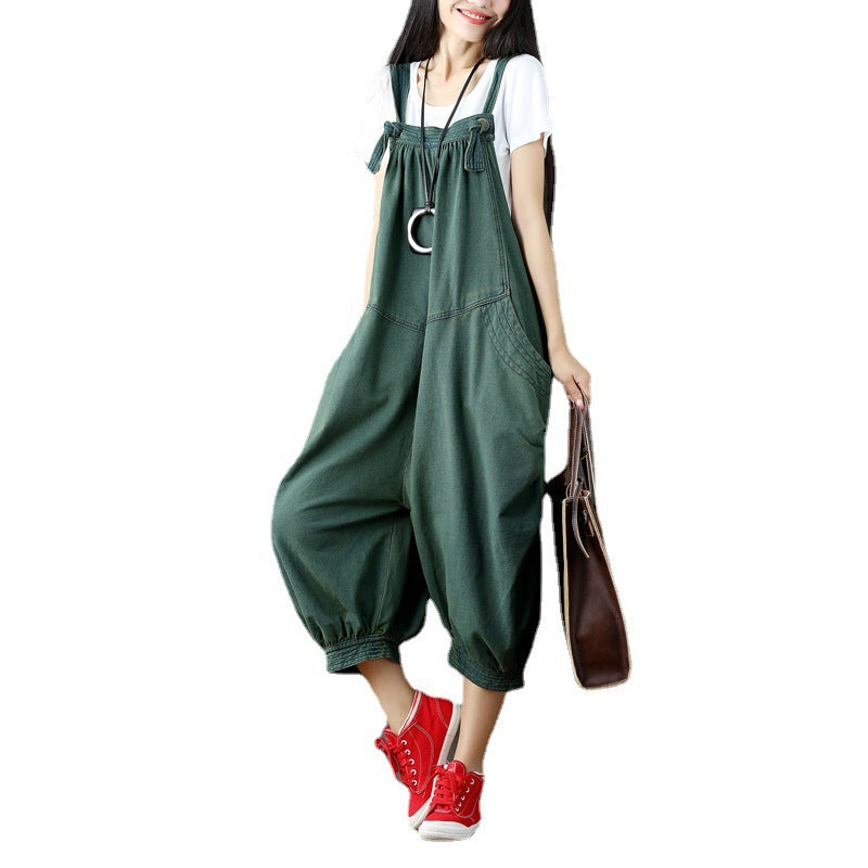 Women's Knitted Denim Overalls Korean Fashion Hanging Crotch Jeans