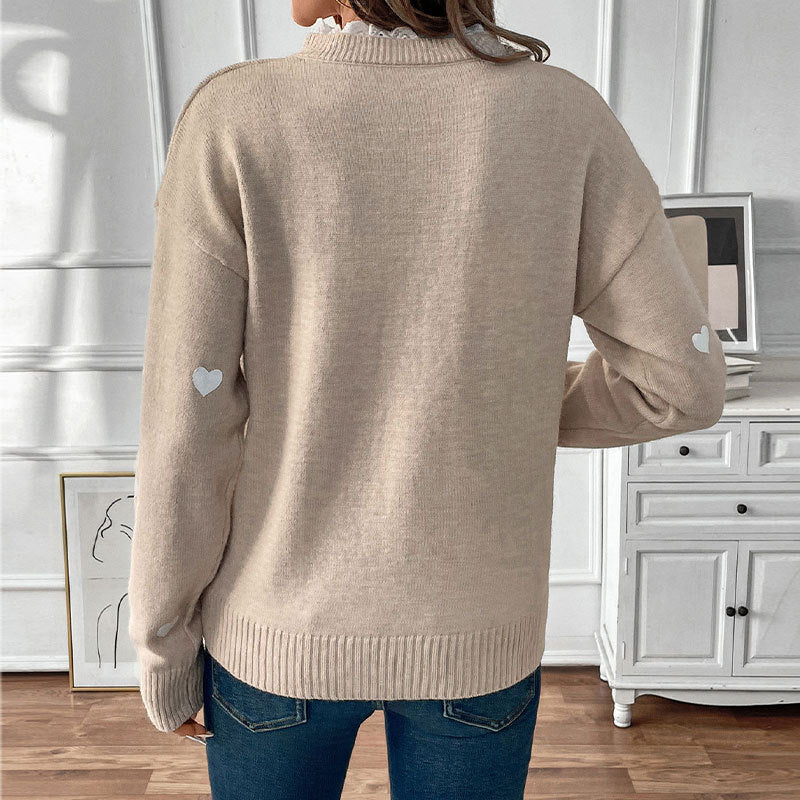 Printing Russian Stand Collar Lace Valentine's Sweaters