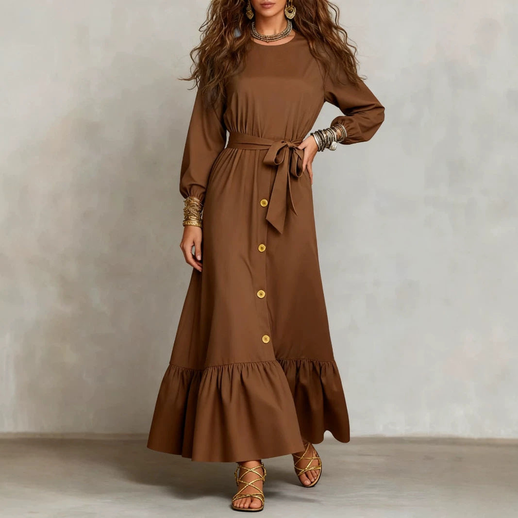 Women's Elastic Waist Stitching Pure Color Ruffles Skirts