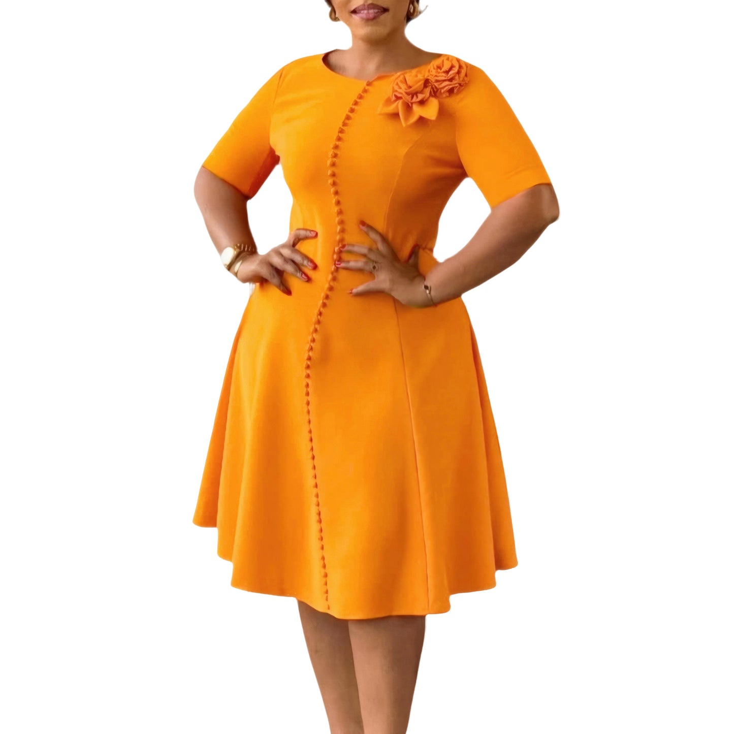 Women's Short-sleeved Solid Color Round Neck Elegant Dresses