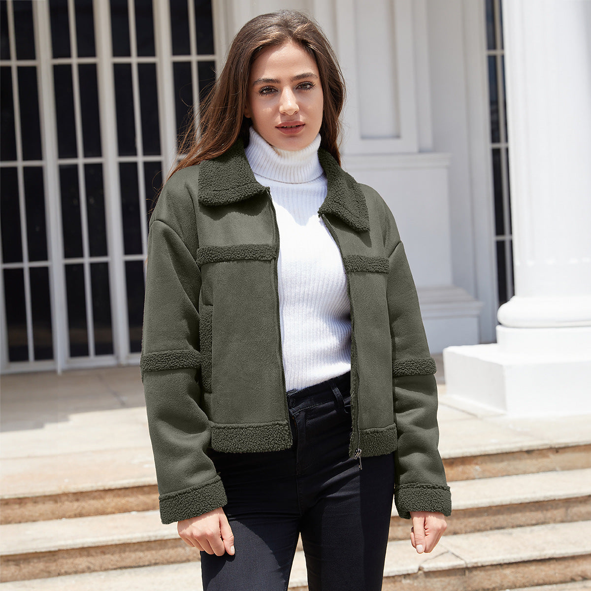 Women's Suede Fashionable Warm Fleece Leather Leisure Jackets