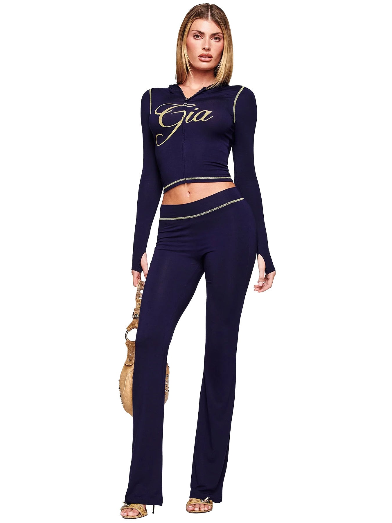 Women's Hooded Long Sleeve Thumb Hole Slightly Flared Two-piece Suits