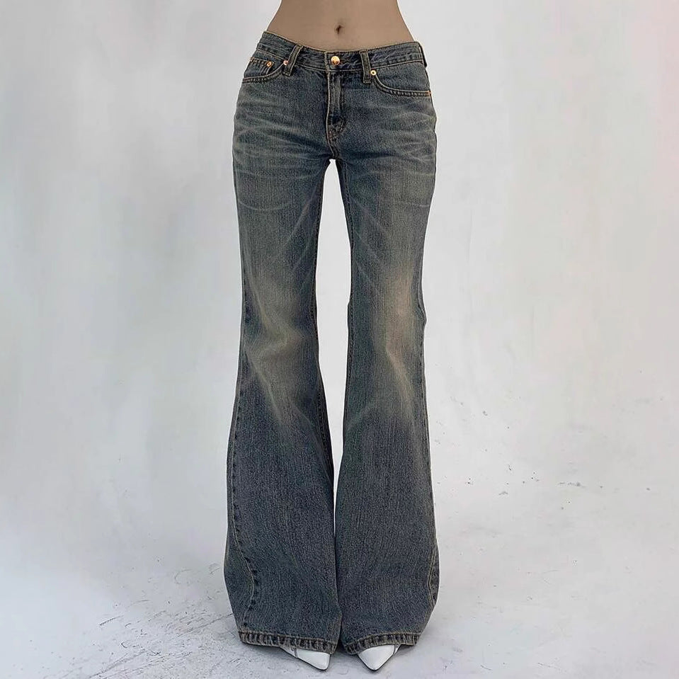Women's Retro Worn Looking Washed-out Slimming Straight Low Women's Jeans