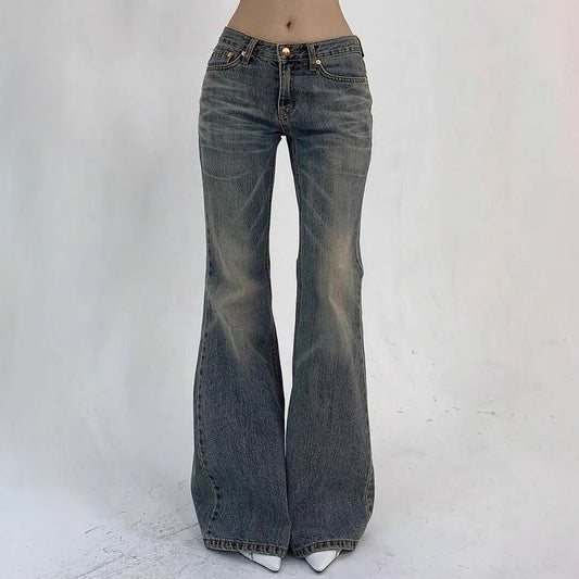 Women's Retro Worn Looking Washed-out Slimming Straight Low Women's Jeans
