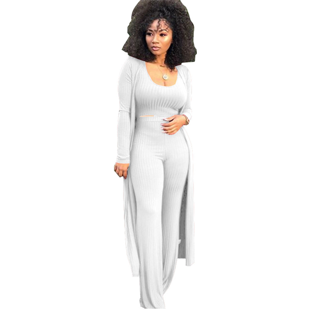 Women's Elastic Sunken Stripe Three-piece Tight Sexy Suits