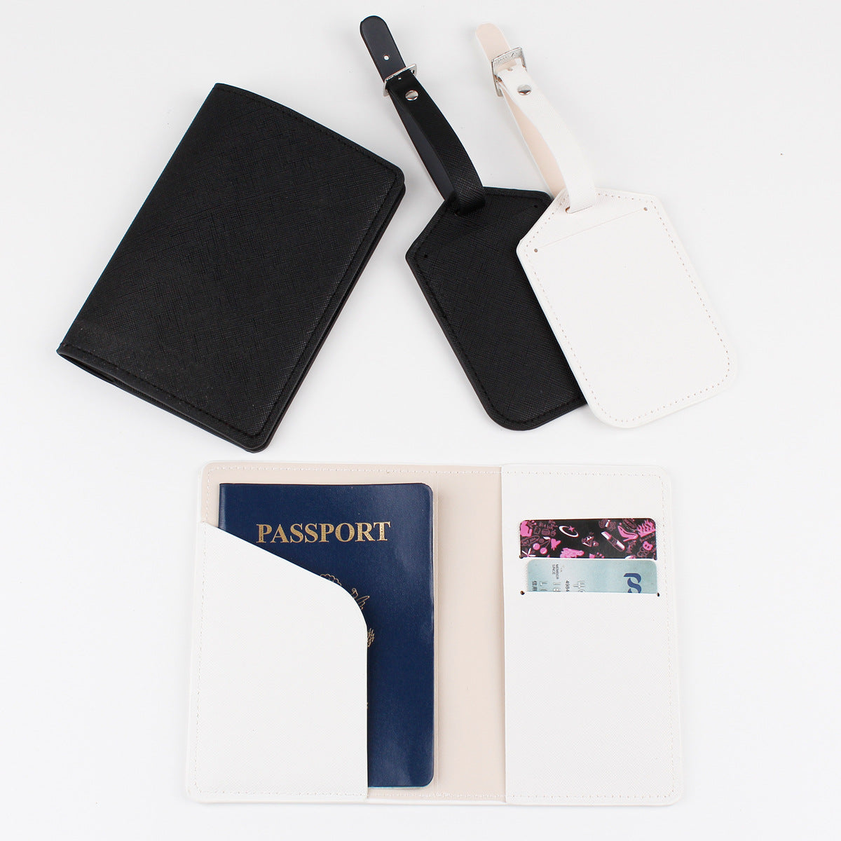 Cross Pattern Leather Solid Color Credentials Id Package