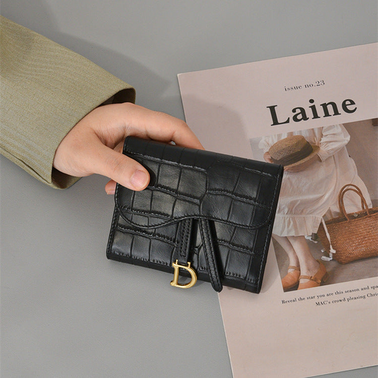 Women's Short Crocodile Embossed Multiple Slots Tri Ladies Wallets